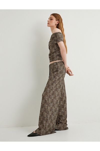 Koton Kt - Leopard Print Wide Leg Lace-Up Trousers