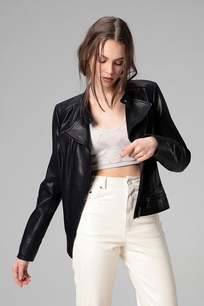 Dericlub Wm046 Jumbo Real Leather Women's Coat Navy Blue