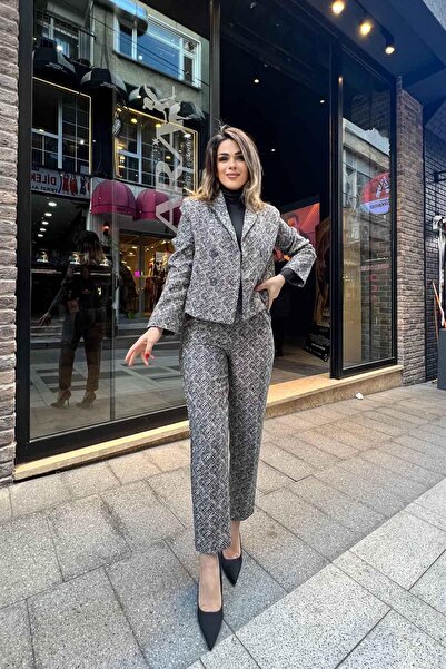 Eswomes طقم جاكيت بنطلون بأرجل أنبوبية من فرو المنك