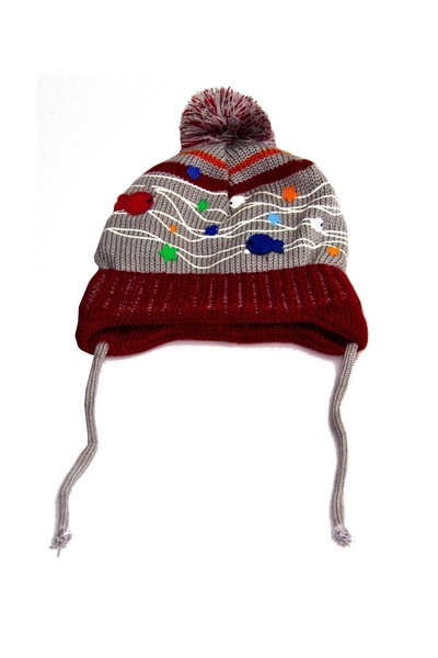 Bay Şapkacı Gri Bebek Ipli Kürklü Şapka 7528