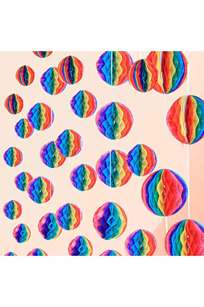 NW NessiWorld Nessiworld فانوس زينة ورقي ملون بألوان قوس قزح 30 سم قطعة واحدة