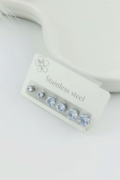 Çlk Accessories مجموعة حلق سوليتير مكونة من 6 قطع Trküpe35145