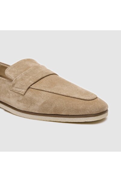 TOGO Bisküvi Krem Süet Hakiki Deri Kadın Loafer Ayakkabı [060226]