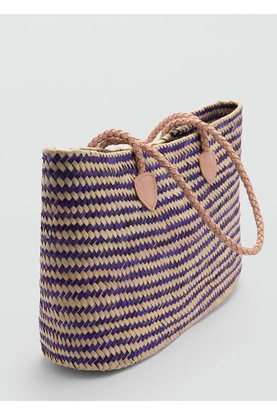 MANGO Woman Geantă shopper cu mâner din piele