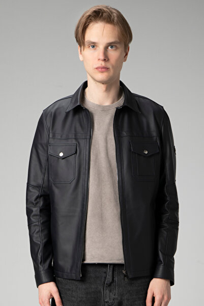 Dericlub Wm244 Tafta Gerçek Deri Erkek Ceket Lacivert