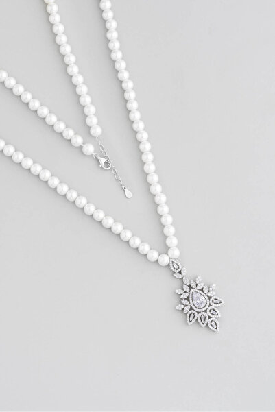 So CHIC... Kraliyet İncisi 18 Ayar Beyaz Altın Kaplama 45 Cm Gümüş Tasarım Ge...