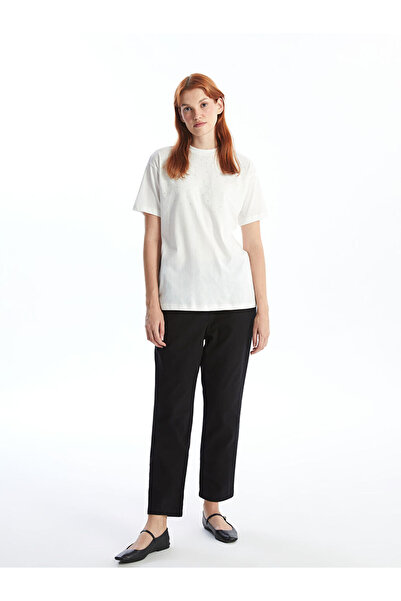 LC Waikiki Black Elastic Waist Straight Gabardine Women's Trousers