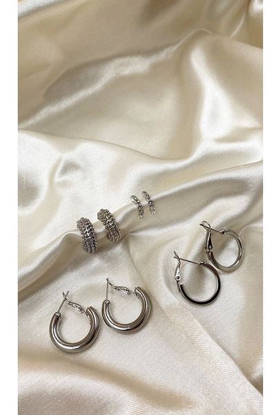 Eylülün Takısı Silver Color 4 Pairs Small Size Jewelled Clip Earrings