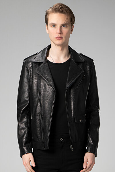 Dericlub معطف رجالي من الجلد من باليرمو جامبو للدراجين باللون الأسود