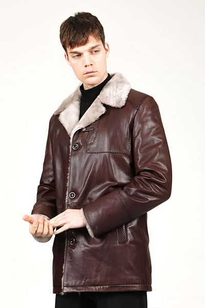 Dericlub Arizona Red Men's Genuine Leather Coat - Buttoned and Fur Inside