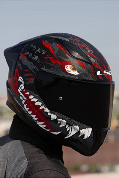 LS2 Rapıd 2 Race Kaıju Mat Siyah-kırmızı-beyaz Kask Siyah Camlı