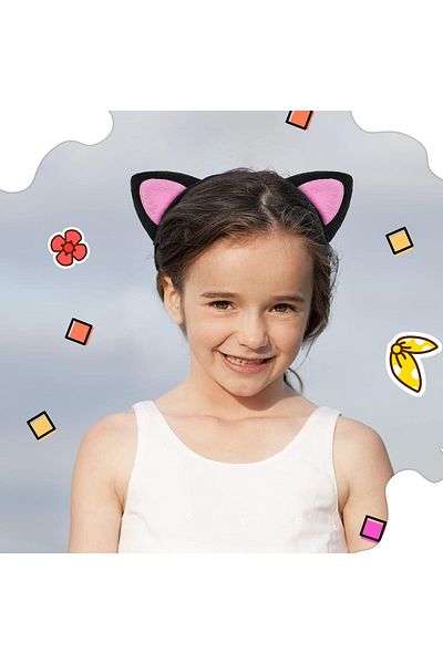 Afrodit Giyim Cute Cat Ear Fluffy Cat Crown Black Inside Pink Color 17x15 cm