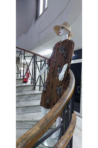 Bohem Stil Ιταλικό πουκάμισο γιακάς με μακρυμάνικο ψηφιακό εμπριμέ λινό φόρεμα