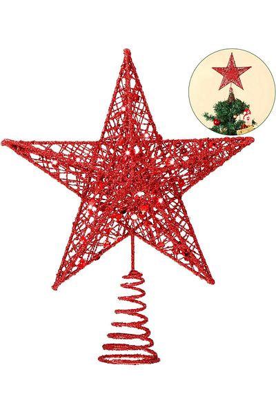 Showparty Christmas Pine Tree Crest Red Star Wire Crest 24 cm
