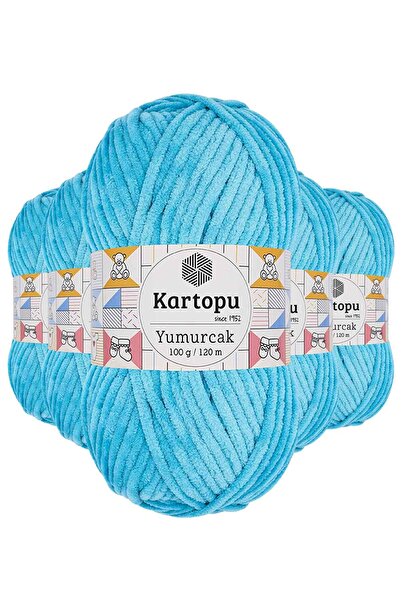 Kartopu 5 Pieces Yumurcak Velvet Hand Knitting Yarn Turquoise K515
