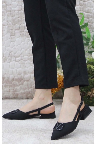 KOCAMANLAR Balerine pentru femei Feles 01-902 cu cataramă în V, NEGRU-SATIN