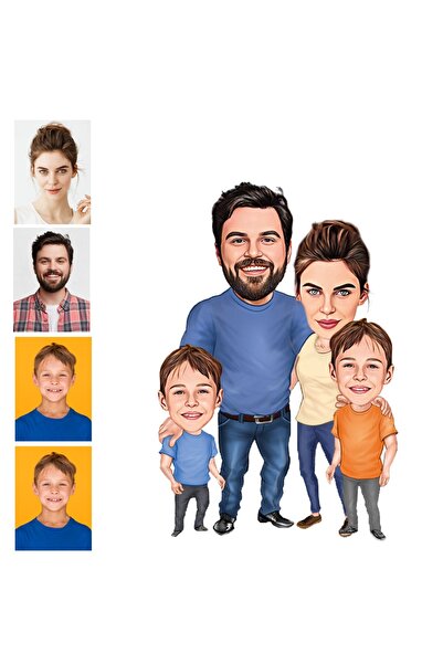 Genel Markalar Kişiye Özel Karikatürlü 4 Kişilik Ahşap Araba Dikiz Ayna Süsü
