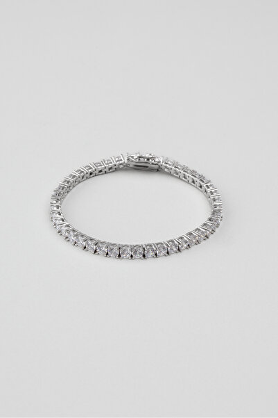 So CHIC... Beyaz Taşlı 18 Ayar Beyaz Altın Kaplama Gümüş Su Yolu Bileklik