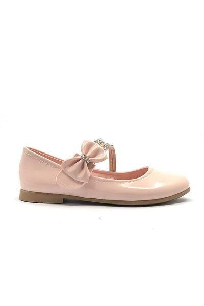 KOCAMANLAR Iremsu 24-01 - Stoned and Velcro Girls' Bow Ballerina Shoes PUDRA