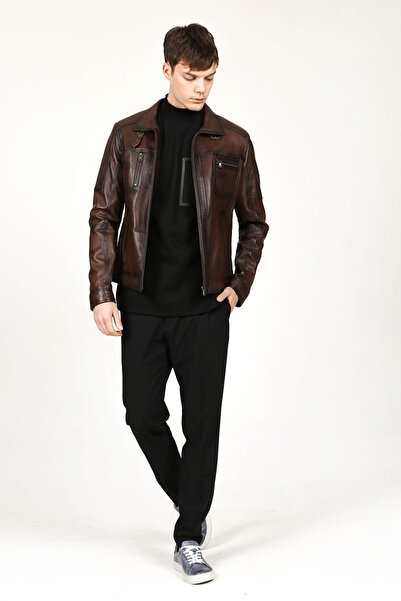 Dericlub E1047 Gerçek Deri Erkek Mont Camel Antik