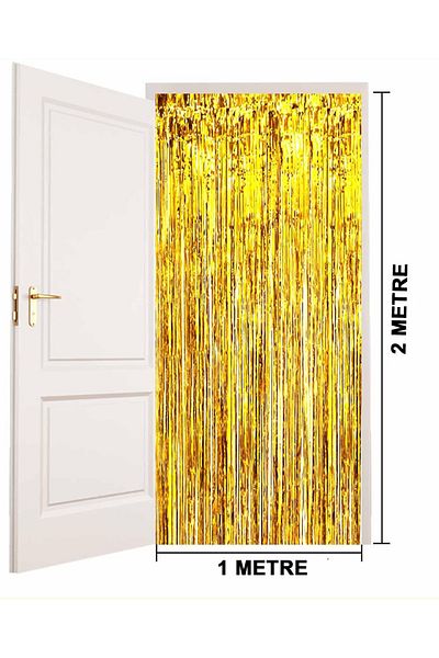 CEKAVE Gold Gold Color Extra Metallized Shiny Fringed Background Curtain Imported A Quality 1x2 Meters