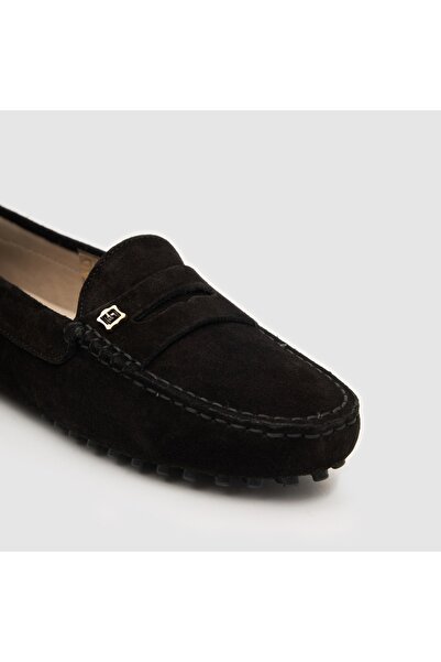 TOGO Siyah Süet Hakiki Deri Kadın Loafer Ayakkabı [060038]
