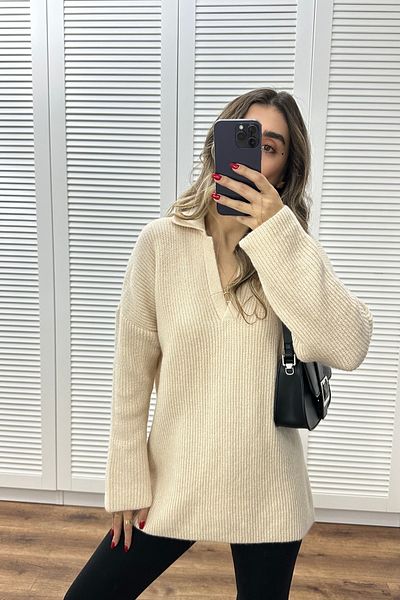 bytugcekaya Pulover cu plăcuță de vanilie cu gât polo