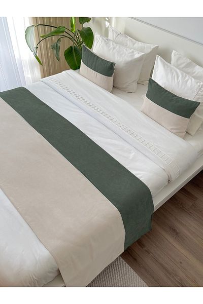 RİTMOHOME Σετ μαξιλαριών κρεβατιού Runner & Inner Filled Double Piping Cream/πράσινο, Προίκα, Κάλυμμα κρεβατιού