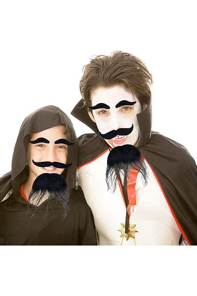 CEKAVE Black Color Self-Adhesive False Beard Mustache and Eyebrow Set