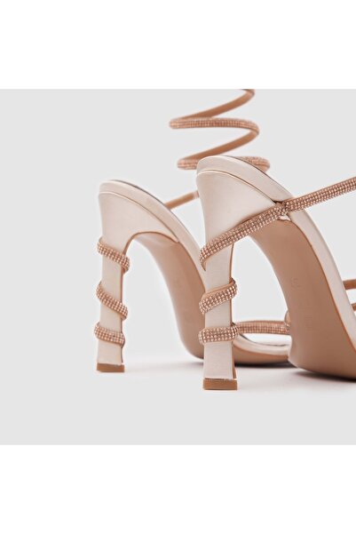 TOGO Bej Saten Taşlı Kadın Abiye Ayakkabı [060239]