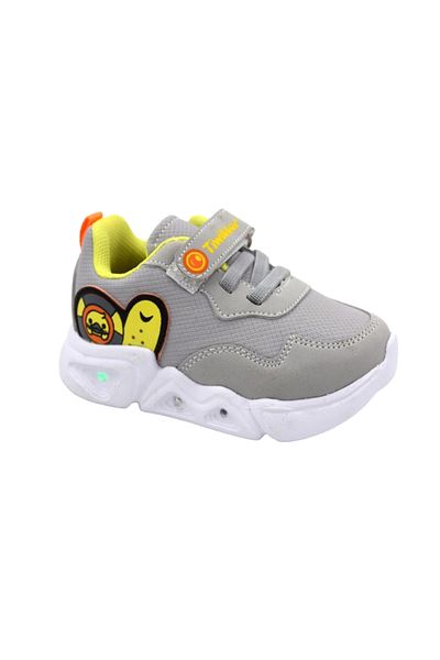 Prego (TİWİTTOYS) Işıklı Hafif Taban Cırtlı Çocuk Spor Ayakkabı Gri