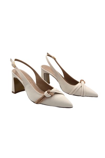 Prego (Park Fashion) Women's Shoes with Piping Stone Detail Closed Toe Heels Cream