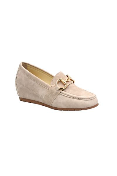 Prego Pantofi de damă casual bej - talpă termoantiderapantă, toc cu pană interioară, detaliu cu cataramă