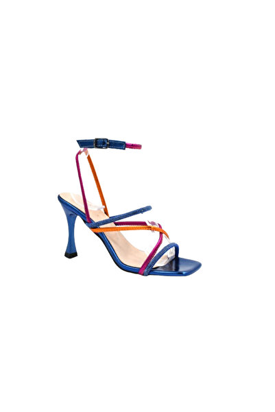 BEYAZ (London) Taş Biye Detaylı Topuklu Kadın Ayakkabı SAKS MAVİ