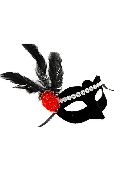 nuit dose Black Color Suede Coated Silver Lace Red Rose Design Party Mask 18X20 cm