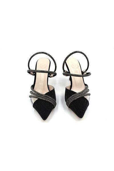 Prego (Park Moda) Women's Evening Dress Shoes with Stone Piping Detail Closed Toe Black