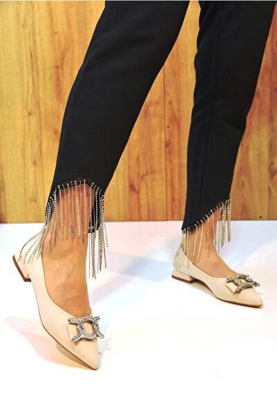 Prego Stone Detailed Satin Casual Women's Ballerinas Ten