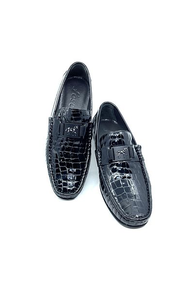 Fosco Black Genuine Leather Men's Loafer - Rok Shoes 2094 589 430 Patent Leather Black