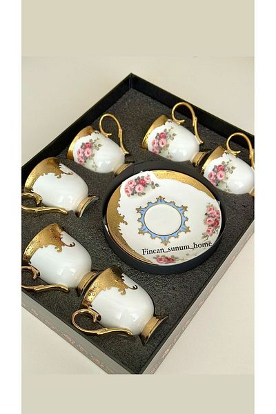 Kosova Rsy-206 6-Piece Brown Coffee Cup Tk. (Roses)