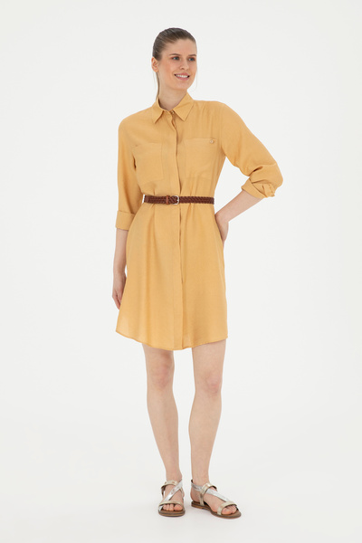 U.S. Polo Assn. فستان منسوج بياقة بولو زعفرانية للسيدات 50285640 -VR043