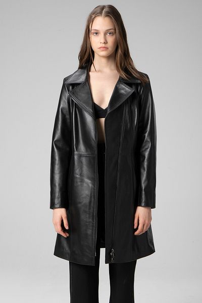 Dericlub Wm001 - Genuine Leather Black Women's Trench Coat