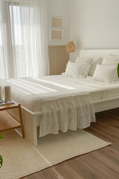 RİTMOHOME طقم مفرش سرير ووسادة رمي مملوءة بالحشوة، مهر مزدوج، غطاء سرير قطني صدفي