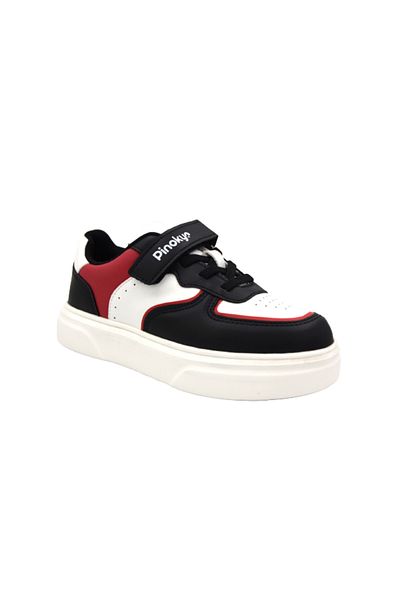 Pinokyo Pantofi sport pentru copii alb-negru - poliester natural, talpă ușoară, velcro