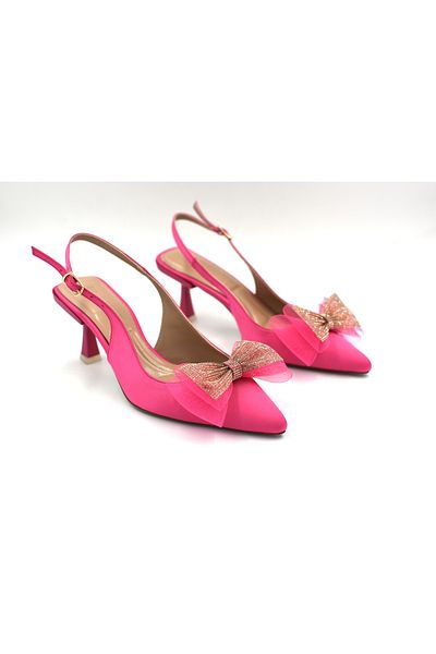 Prego (Park Moda) Tulle Stone Detailed Closed Toe Women's Shoes Fuchsia