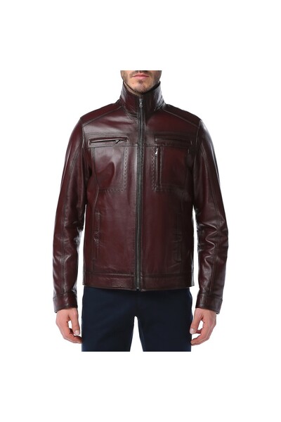 Dericlub Pc1349 Claret Red Real Leather Men's Coat