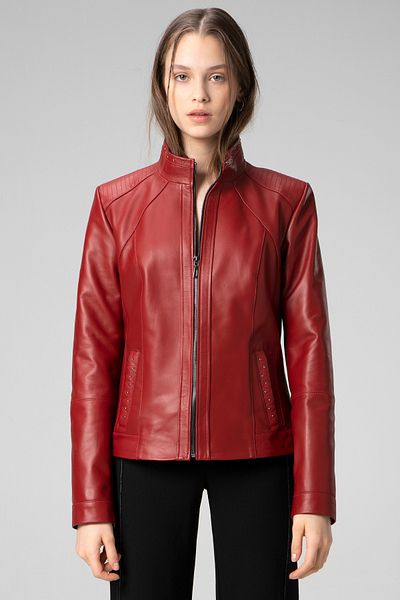 Dericlub Wm008 Red Real Leather Women's Coat