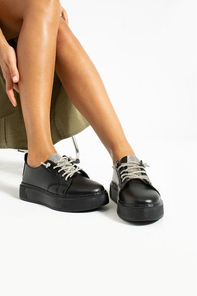 Prego Black Women's Casual Shoes with Light Sole and Stone Piping Detail