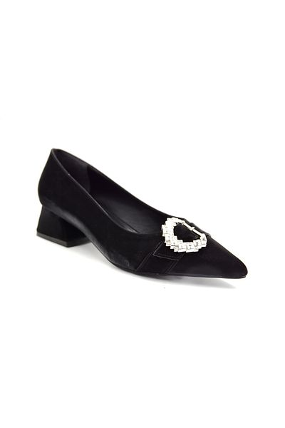 Prego Black Casual Women's Shoes - Thick Heel and Buckle Detail