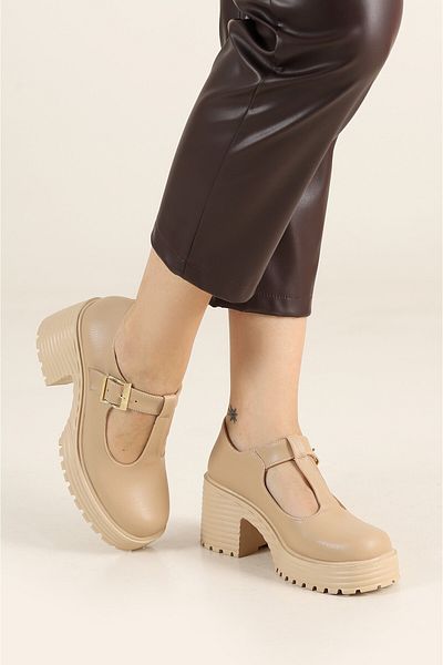 Prego White (Izlife) Platform Heeled Poly Sole Buckle Casual Women's Shoes NUT