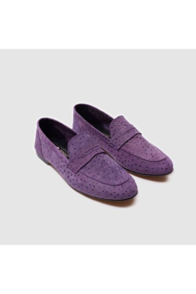 TOGO Mor Puantiye Hakiki Deri Kadın Babet Ayakkabı [060033] – Desenli & Düz Taban